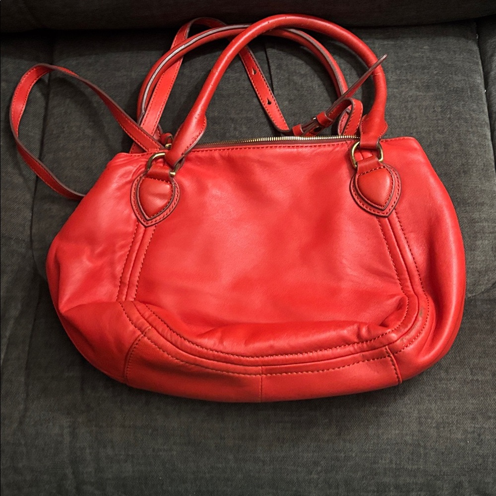 J. Crew Vintage Red Leather Shoulder Bag - Classic Women's 3 compartment Bag - Picture 2 of 6
